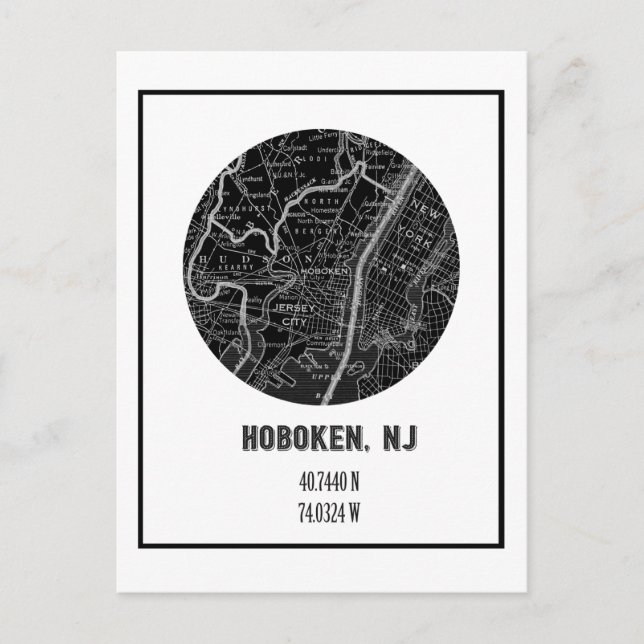 Hoboken New Jersey Vintage Map Postcard (Front)