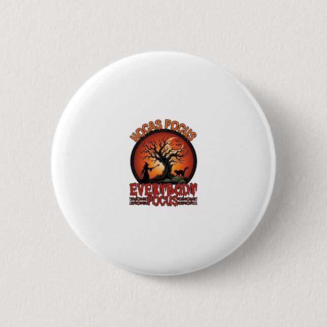 Hocas Pocus Everybody Focus Spooky Tree Witch Cat 2 Inch Round Button (Front)