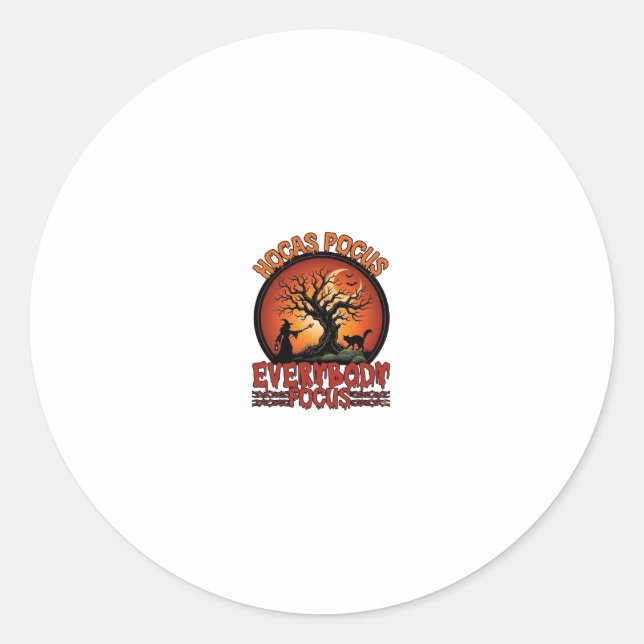 Hocas Pocus Everybody Focus Spooky Tree Witch Cat Classic Round Sticker (Front)