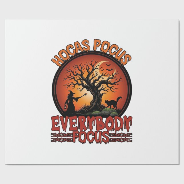 Hocas Pocus Everybody Focus Spooky Tree Witch Cat Wrapping Paper (Flat)
