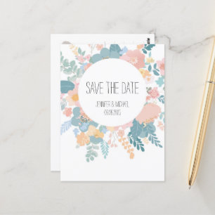 Hochzeit, Boho Wiesen-Blumen pastell, grün rosa Postcard
