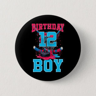 Hockey 12 Year Old Ice Cream Drip 12th Birthday Bo 2 Inch Round Button