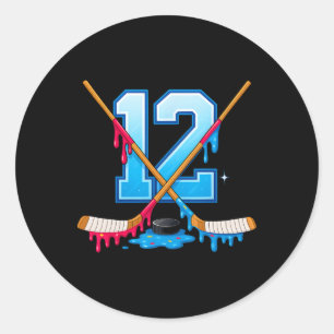 Hockey 12 Year Old Ice Cream Drip Youth 12th Birth Classic Round Sticker