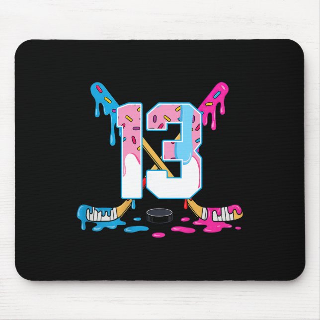 Hockey 13 Years Old Ice Cream Drip 13th Birthday K Mouse Pad (Front)
