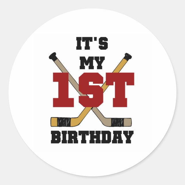 Hockey 1st Birthday Classic Round Sticker (Front)
