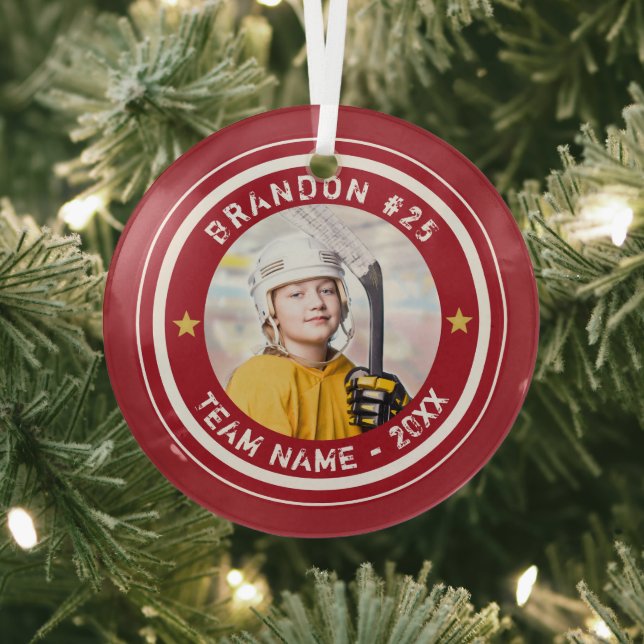 Hockey 2 Photo Personalized Keepsake Glass Ornament (Insitu)