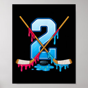Hockey 2 Year Old Ice Cream Drip Youth 2nd Birthda Poster