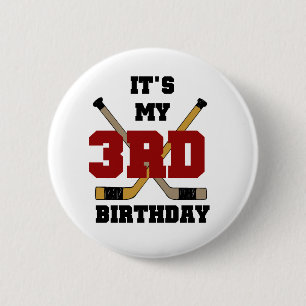 Hockey 3rd Birthday Tshirts and Gifts 2 Inch Round Button