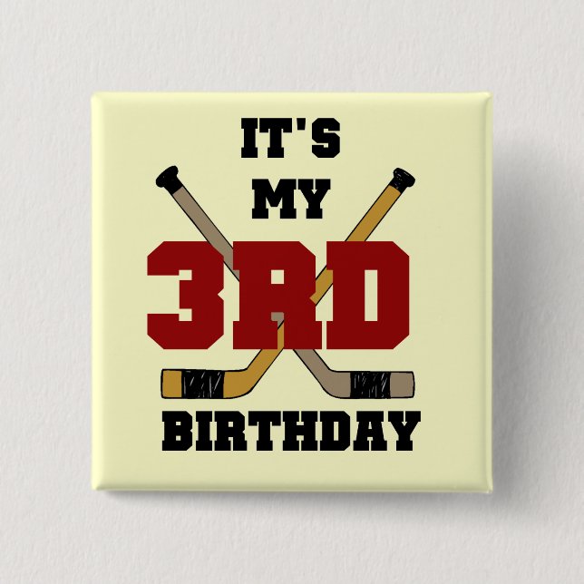Hockey 3rd Birthday Tshirts and Gifts 2 Inch Square Button (Front)