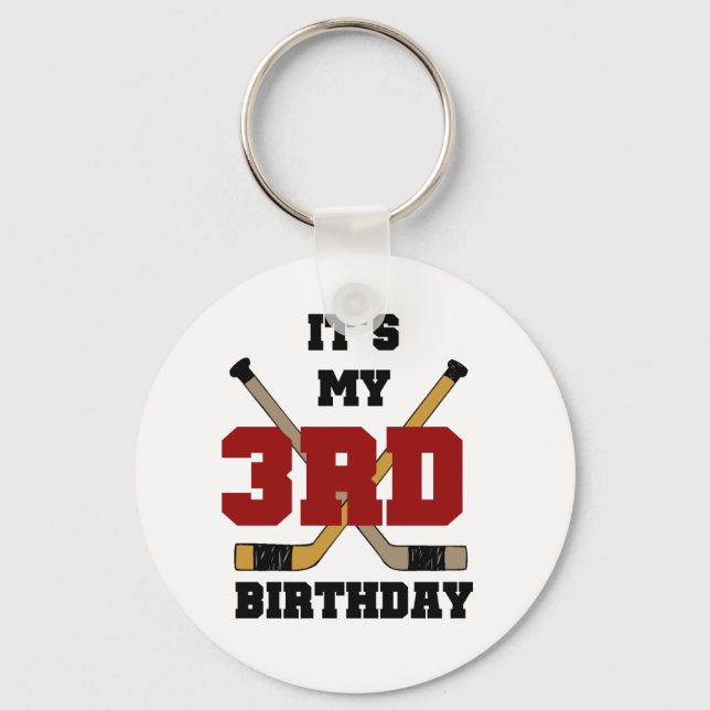 Hockey 3rd Birthday Tshirts and Gifts Keychain (Front)
