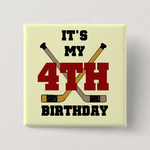 Hockey 4th Birthday Tshirts and Gifts 2 Inch Square Button