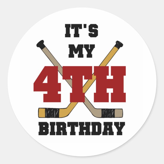 Hockey 4th Birthday Tshirts and Gifts Classic Round Sticker (Front)