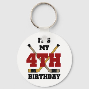 Hockey 4th Birthday Tshirts and Gifts Keychain