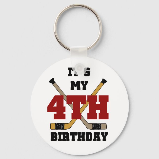 Hockey 4th Birthday Tshirts and Gifts Keychain (Front)