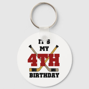 Hockey 4th Birthday Tshirts and Gifts Keychain