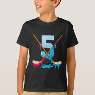Hockey 5 Year Old Ice Cream Drip Youth 5th Birthda T-Shirt