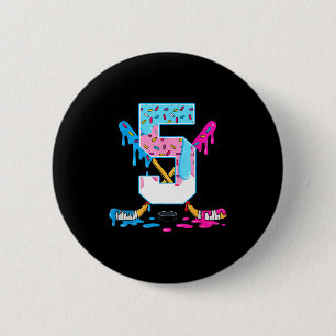 Hockey 5 Years Old Ice Cream Drip 5th Birthday Kid 2 Inch Round Button
