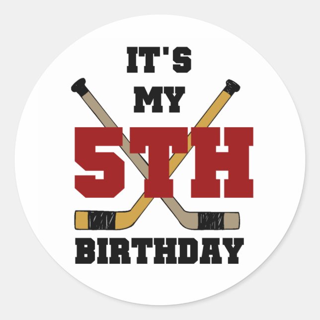 Hockey 5th Birthday Tshirts and Gifts Classic Round Sticker (Front)