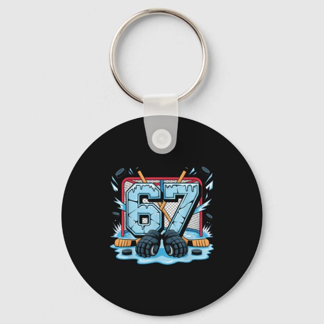 Hockey 67 Drip Ice Rink Gloves Meme Six Seven Srts Keychain (Front)