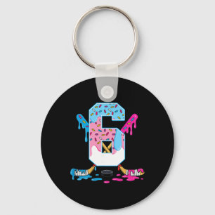 Hockey 6 Years Old Ice Cream Drip 6th Birthday Kid Keychain