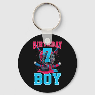 Hockey 7 Year Old Ice Cream Drip 7th Birthday Boy Keychain
