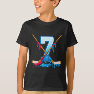 Hockey 7 Year Old Ice Cream Drip Youth 7th Birthda T-Shirt