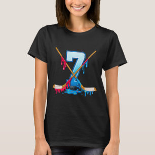 Hockey 7 Year Old Ice Cream Drip Youth 7th Birthda T-Shirt