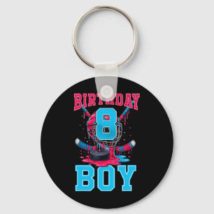 Hockey 8 Year Old Ice Cream Drip 8th Birthday Boy  Keychain