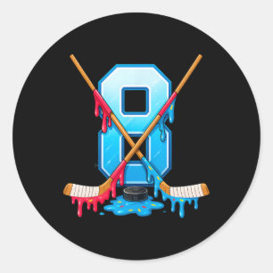 Hockey 8 Year Old Ice Cream Drip Youth 8th Birthda Classic Round Sticker