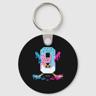 Hockey 8 Years Old Ice Cream Drip 8th Birthday Kid Keychain
