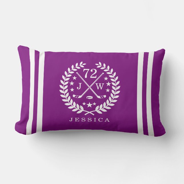 Hockey ALL-STAR Custom Initials, Name, Purple Lumbar Pillow (Front)