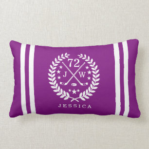Hockey ALL-STAR Custom Initials, Name, Purple Lumbar Pillow