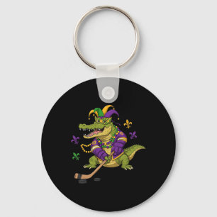 Hockey Alligator Crocodile Mardi Gras Womens Mens Keychain