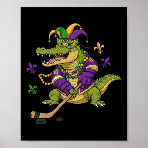 Hockey Alligator Crocodile Mardi Gras Womens Mens  Poster
