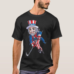 Hockey American Flag  4th of July Kids Boys Uncle  T-Shirt