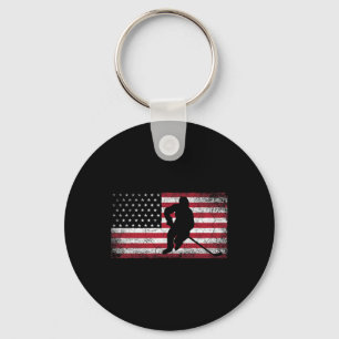 Hockey American Flag 4th of July Patriotic USA Dad Keychain