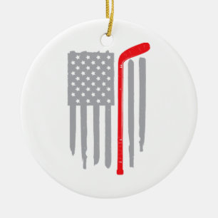 Hockey american flag ceramic ornament
