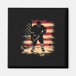 Hockey American Flag Distressed Vintage Usa Magnet