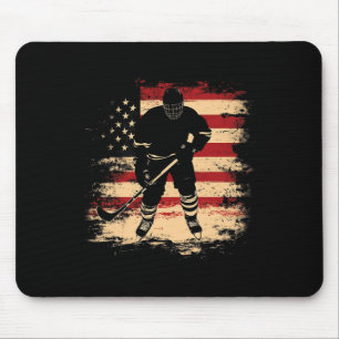 Hockey American Flag Distressed Vintage Usa Mouse Pad