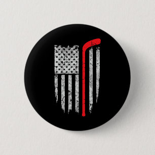 Hockey American Flag Hockey Tee Ice Hockey Playe 2 Inch Round Button
