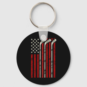 Hockey American Flag Hockey Us Flag Player Ice Fun Keychain