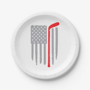 Hockey american flag paper plate