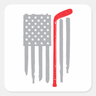 Hockey american flag square sticker