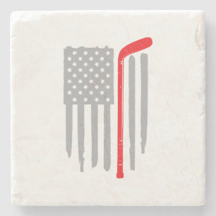 Hockey american flag stone coaster