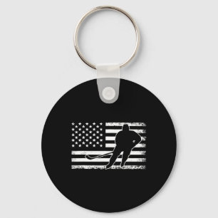 Hockey American USA Flag Ice Hockey Player Men Wom Keychain