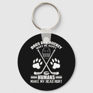 Hockey And Dog Makes Me Ice Hockey Happy Player Keychain