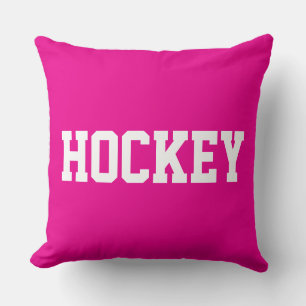 HOCKEY Athletic White Text On Bold Royal Purple Throw Pillow