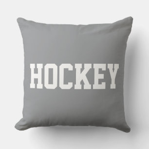 HOCKEY Athletic White Text On Sporty Light Gray Throw Pillow