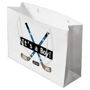 Hockey Baby It's a Boy or Girl Blue Hockey Sticks Large Gift Bag