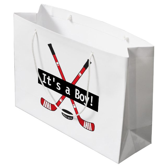 Hockey Baby It's a Boy or Girl Red Hockey Sticks Large Gift Bag (Back Angled)